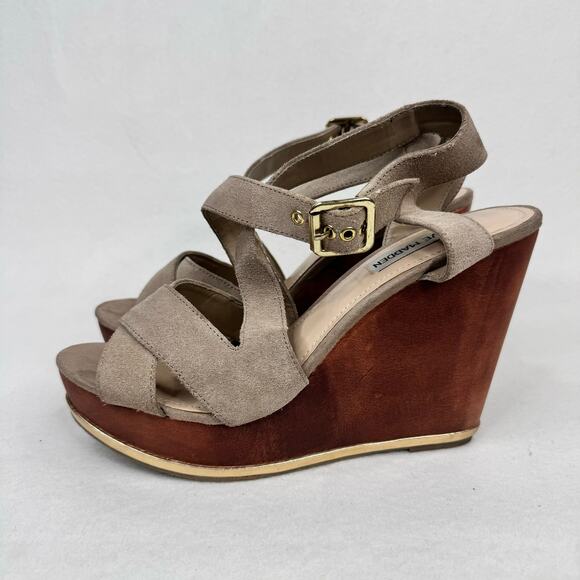 Steve Madden Showntel Platform Wedge Sandal Strappy Suede Neutral Tan Size 9M - Picture 1 of 10